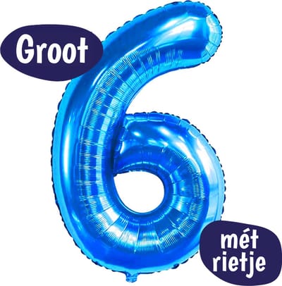 Cijfer Ballonnen - Ballon Cijfer 6 - 70cm Blauw - Folie - Opblaas Cijfers - Verjaardag - 6 jaar, 16 jaar, 60 jaar - Versiering