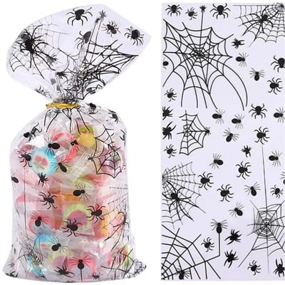 50x Uitdeelzakjes Halloween Spinnen -12.5x27.5cm - Traktatie Zakjes Voor Uitdeelcadeautjes - Uitdeelzakjes Feestje - Verjaardag - Feestje - Spinnen Zwart/Wit - 12.5 x 27.5 cm - 50 Stuks