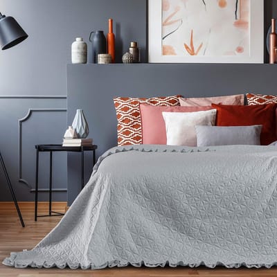 Famanu - Sprei met ruches 240x260 cm zilver, elegante stikselafwerking