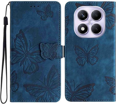 Coverup Hoesje - Geschikt voor Xiaomi Redmi Note 15 Pro 5G Hoesje - Coverup Vlinders Book Case - Blauw