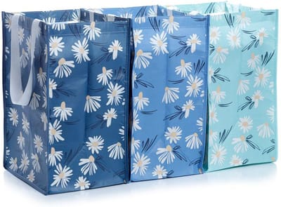 Set van 3 RPET Grote Boodschappentas Recycling Tassen - Pick of the Bunch Botanisch - 45x25x29cm