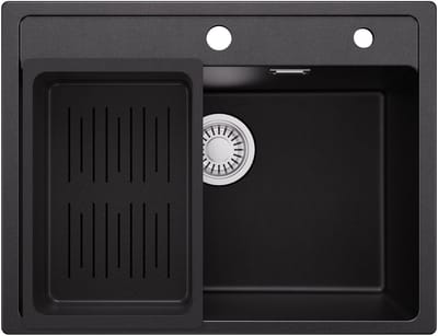 Anycee Max Granieten Spoelbakken (60x46CM) - Spoelbak Keuken Zwart - Wasbak Keuken Met Waterafvoersysteem en Afdruiprek