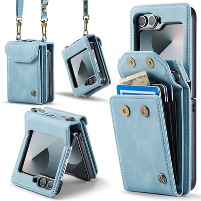 Casemania Hoesje Geschikt voor Samsung Galaxy Z Flip 6 - Aqua Blue - Portemonnee Book Case met Koord & Pasjeshouder