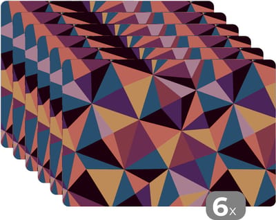 Placemat - Placemats kunststof - Geometrie - 3D - Driehoek - Patronen - 45x30 cm - 6 stuks - Hittebestendig - Anti-Slip - Onderlegger - Afneembaar