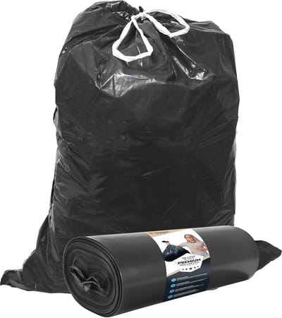 Zwarte Vuilniszakken 120L met Trekband - XXL Scheurvast - 40 µ Sterk - Gerecycled LDPE - Grote Huishoudelijke en Commerciële Vuilniszakken - 25 Stuks
