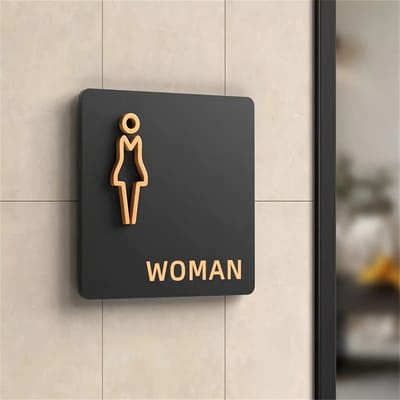 Premium Acryl Toiletbordje - Zelfklevend WC Bord met 3D Icoon - Zwart / Goud - 12x12 cm - Dames