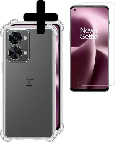 Hoesje - Met Screenprotector - Geschikt voor OnePlus Nord 2T - Sterk & Shockproof - Siliconen Case - Back Cover - Telefoon Hoes - Shock Proof - Telefoonhoesjes - Transparant