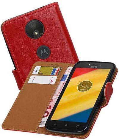 Zakelijke Book Case Telefoonhoesje Geschikt voor de Motorola Moto C - Portemonnee Hoesje - Pasjeshouder Wallet Case - Rood