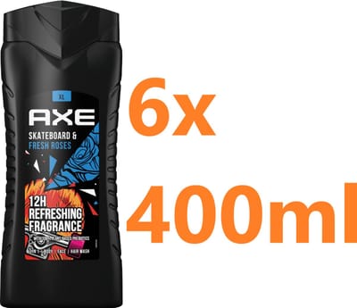 Axe Douchegel Skateboard Fresh Rose - 6x 400ml - Voordeelverpakking