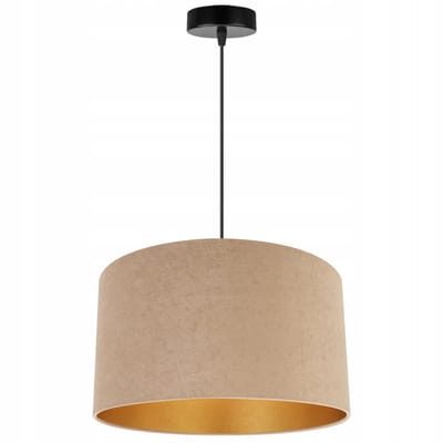 Light-Home Mediolan – Hanglamp – Donkerbeige Velours Kap – Goudkleurige Binnenzijde – In Hoogte Verstelbaar