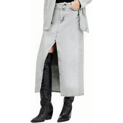 AllSaints Honor Maxi Skirt Snow Grey Größe: 12 | Jeansröcke Outlet | Damen | Grau