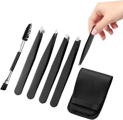 Pincet Set - Precisie Trimmer - Gezichtsverzorging - Roestvrij Staal - 5 Delig - Zwart
