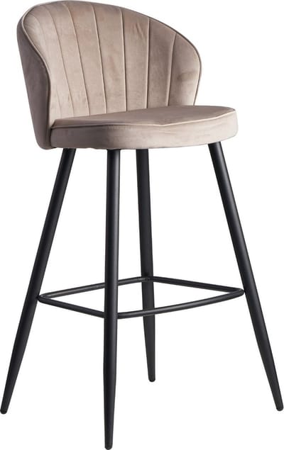 barkruk fluweel beige kruk met rugleuning 56x102.5x52.5 cm | Keukenkruk Scandinavische stof / metaal 110 kg | Design barkruk | Bistrokruk gestoffeerd