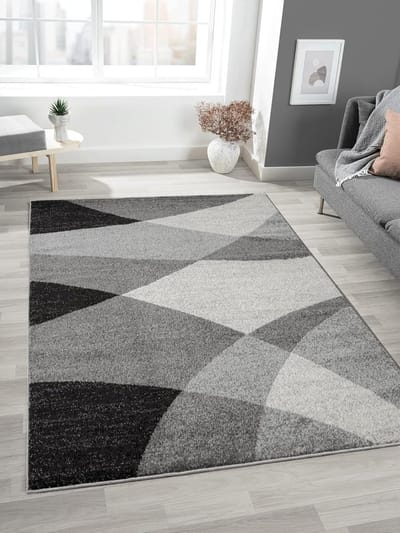 Famanu – Modern laagpolig tapijt geometrisch patroon grijs 160 x 220 cm