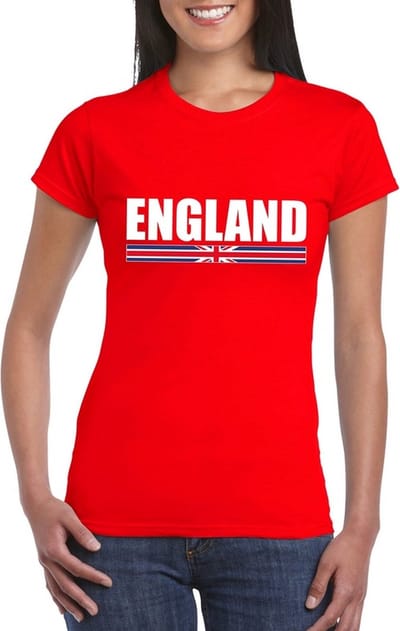 Engeland supporters kleding t-shirt - voor dames - rood - met vlag kleuren print - korte mouwen S