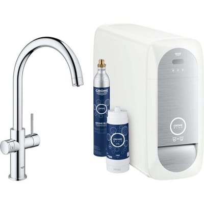 GROHE Blue Home Duo Keukenkraan - Met Bluetooth en WIFI - Starterkit - C-Uitloop - Chroom - Voor gezuiverd, gekoeld en bruisend water