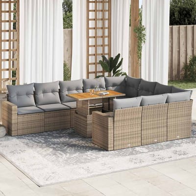 vidaXL - 11-delige - Tuinset - met - kussens - poly - rattan - beige