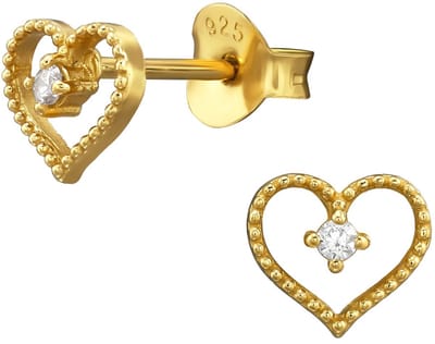 Joy|S - Zilveren hartje oorbellen - 6 mm - zirkonia - gold plated