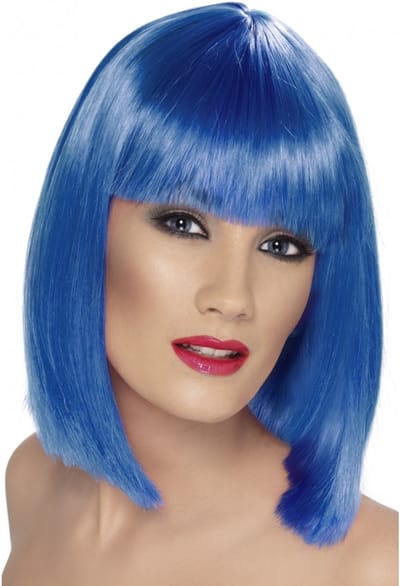 Smiffy's Dames verkleed pruik bobline - blauw - stijl haar met pony - schouderlengte
