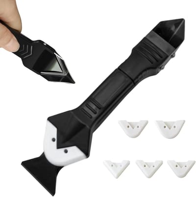 Siliconen kitgereedschap - Voegenschraper gladmaker - Naden afwerken - 5 verwisselbare pads - 18.5 cm lang - Zwart