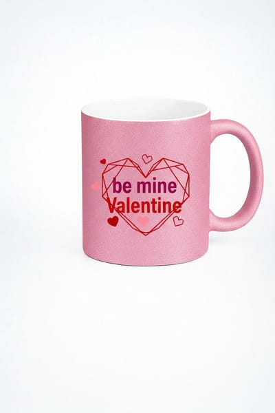 Valentijnsdag Mok 'Be Mine Valentine' Roze Glitter - Geometrisch Hart Design Cadeau
