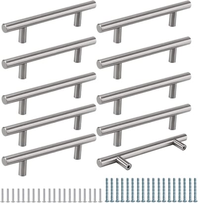 Famanu - Meubelgrepen, gatafstand 128 mm, kastgrepen, zilveren deurgrepen, keukenkastgrepen, roestvrij staal, keukengrepen, geborstelde ladegrepen, T-stanggreep