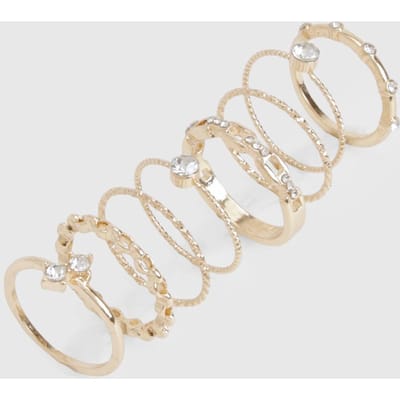 boohoo Dames Gold Diamante 8-pack Ringen | Goud