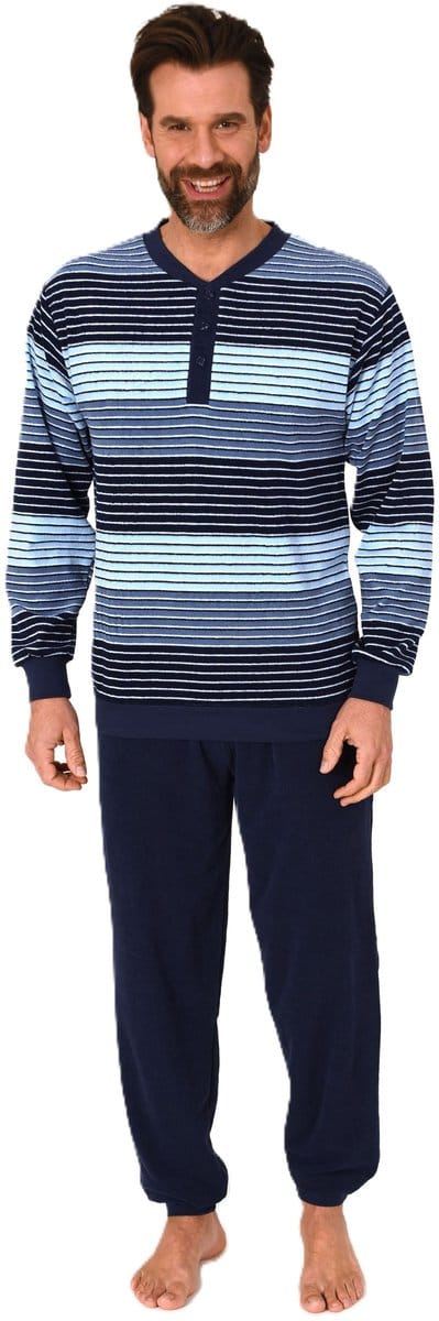 Heren pyjama in badstof met manchetten in een stijlvolle blokstreep-look - ook in oversize
