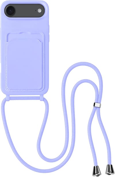 Hoes Geschikt voor iPhone Air Hoesje Pas Houder Case Hoes Met Koord - Hoesje Geschikt voor iPhone Air Hoes Met Telefoonkoord Pasjeshouder Cover - Lila