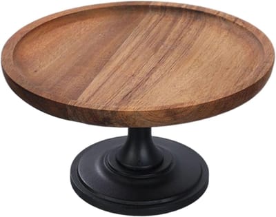 Houten Taartstandaard - Dessert Plateau - Feestelijke Presentatie - Massief Hout Ontwerp - 25cm Diameter - Natuurlijk Hout