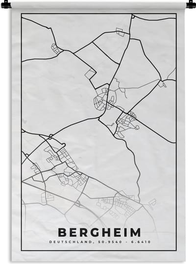 Wandkleed - Wanddoek - Kaart - Bergheim - Plattegrond - Stadskaart - 120x180 cm - Wandtapijt