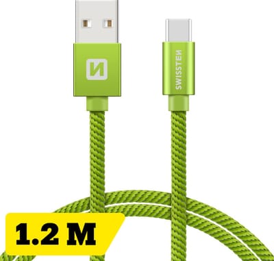 Swissten USB-C naar USB-A Oplaadkabel - 1.2M - Gevlochten Nylon - Snellaadkabel & Datakabel - Groen