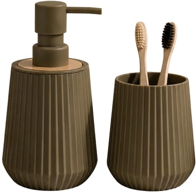 Tendance Badkameraccessoires set striped - groen - zeeppomp/tandenborstelhouder