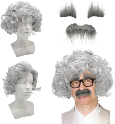 Grijze Peruk met Snor voor Oude Man Kostuum, Perfect voor Cosplay, Feest en Festivals