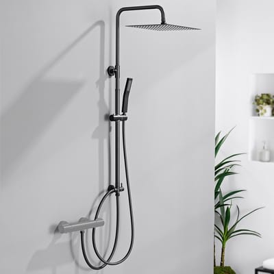 Auralum Max Douchesysteem Zonder Kraan - Regendouche - RVS Doucheset - 12 inch Douchekop - Verstelbare Hoogte 72-110 cm - Met Omstelling - Zwart
