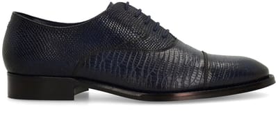 Manfield - Heren - Donkerblauwe leren veterschoenen - Maat 40