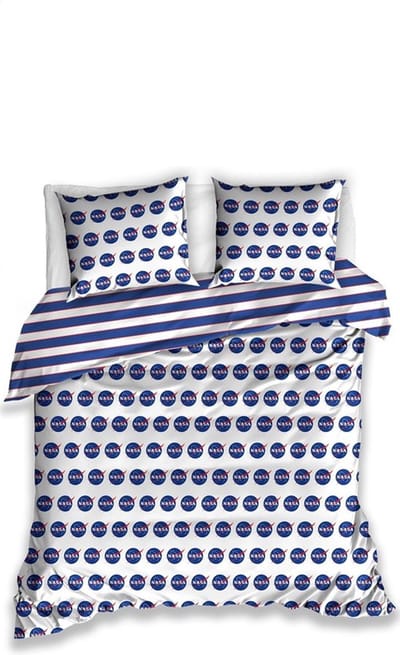 Carbotex Dekbedovertrek NASA - Katoen - Eenpersoons - 140x200 cm - Wit/blauw