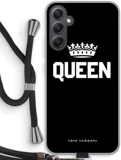 Case Company® - Hoesje met koord geschikt voor Samsung Galaxy A34 hoesje met Koord - Queen zwart - Telefoonhoesje met Zwart Koord - Bescherming aan alle Kanten en Over de Schermrand