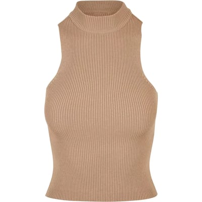 Urban Classics - Short Rib Knit Turtleneck Mouwloze top - S - Beige