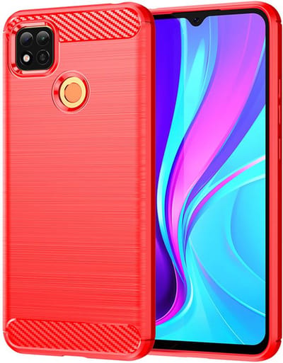 MobyDefend Hoesje - Geschikt voor Xiaomi Redmi 10A - TPU Backcover - Geborstelde Metaal & Carbon-Look - Rood