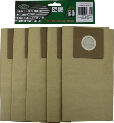 Hofftech Stofzuigerzakken - 5 delig - 12 liter - t.b.v. Nat - En Droogzuiger 1200 Watt
