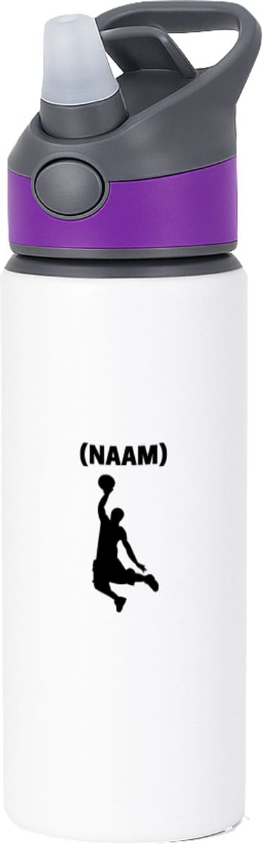 Hacebo® - Basketbal met eigen naam waterfles met rietje paars - Basketbal - Basketballer - Sport - water fles - 650ML