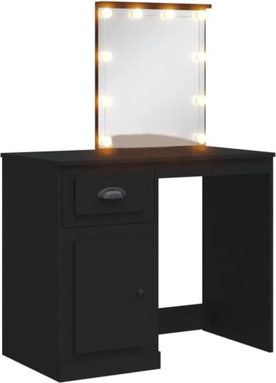 Kaptafel met spiegel en verlichting - Make up tafel - Make up - Toilettafel - Met lades - Zwart