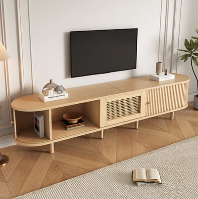 HAUSS SPOLE Dressoir - Tv Meubel Met Schuifdeuren En Lade - Voor Woonkamer En Eetkamer - MDF Natuurkleur - 180x40x40 Cm