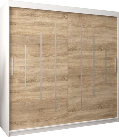 InspireMe - Kledingkast met 2 schuifdeuren, Modern-stijl, Een kledingkast met planken (BxHxD): 200x200x62 - MALTESE 200 Wit Mat + Sonoma Eik