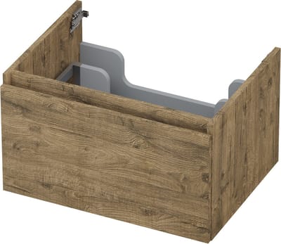 INK® wastafelonderkast 1 lade greeploos met houten keerlijst 60x45x35cm, naturel eiken