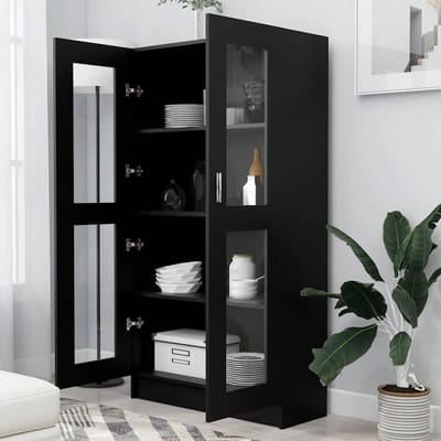 vidaXL - Vitrinekast - 82,5x30,5x150 - cm - bewerkt - hout - zwart