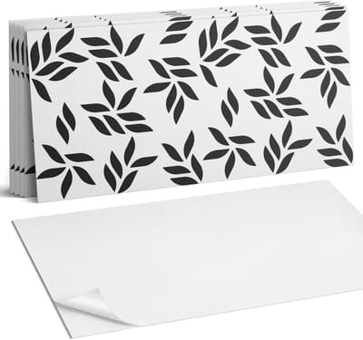 Coloray Plaktegels - Bladpatroon op de achtergrond Wandtegel Zelfklevend - 60 cm x 30 cm - Zwart Plaktegels - 6 stuks - Rechthoek PVC Tegels - Plaktegels Keuken - Zelfklevende Vloertegels Badkamer - Vinyl Tegels Zelfklevend - Zelfklevende Wandtegels