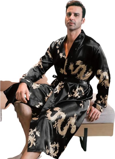 Livano Satijnen Badjas Heren - Kimono - Kamerjas - Satijn - Ochtendjas - Pyjama - Zwart - Maat M