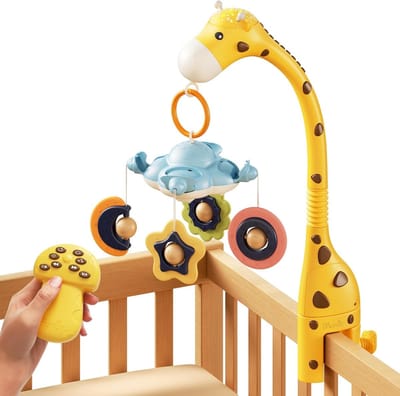 3-in-1 Baby Bed Mobiel met Afstandsbediening, Projectie Nachtlamp, Muziek en Witte Geluiden voor Sensory Speelgoed in de Kinderkamer van 0-9 Maanden Oudere Baby's